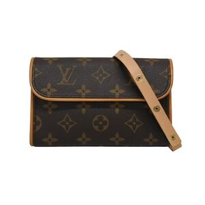 LOUIS VUITTON Monogram Leather Brown Pochette Florentine waist shoulder bag